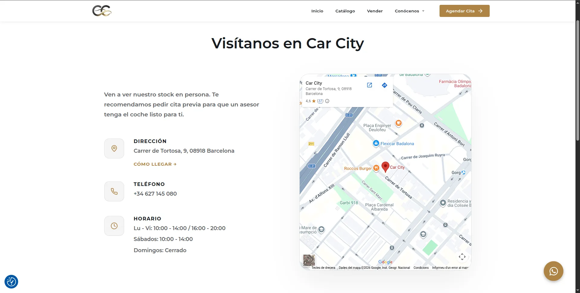 Ubicación, horario y datos de contacto integrados con Google Maps